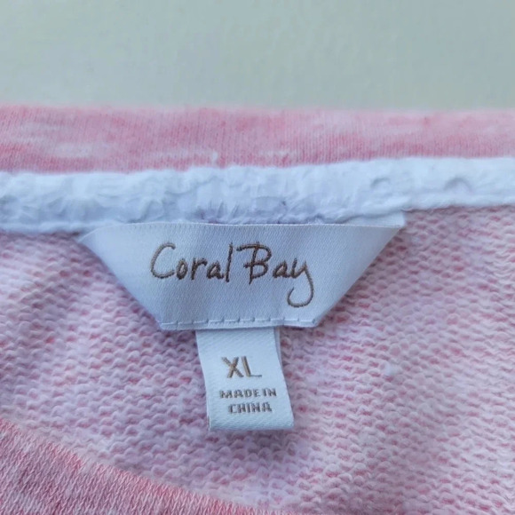 Coral Bay Women's Light Pink White Lace Crew Neck Short Sleeve Top Sweat Sz XL - Picture 9 of 9